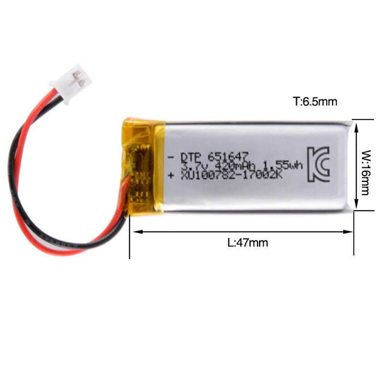 651647 420mAh 3.7V Lithium Ion Battery (A-grade cell）