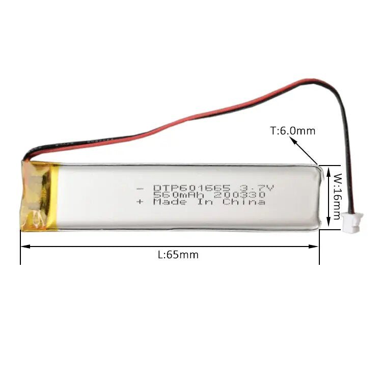 601665 560mAh 3.7V Lithium Ion Battery (A-grade cell）