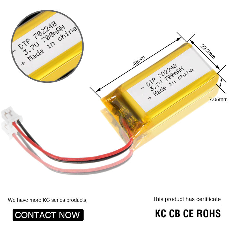 702248 700mAh 3.7V Lithium Ion Battery (A-grade cell）