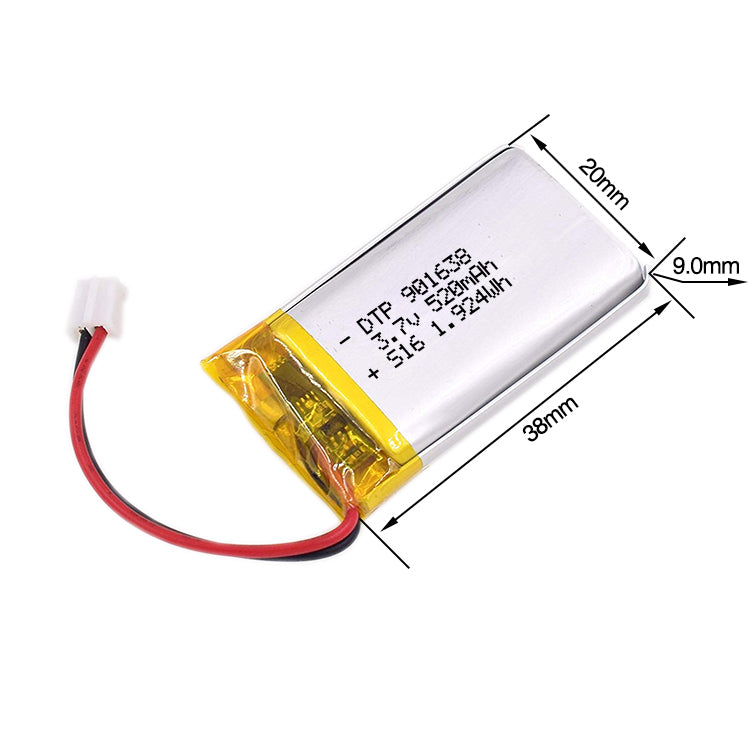 901638 520mAh 3.7V Lithium Ion Battery (A-grade cell）