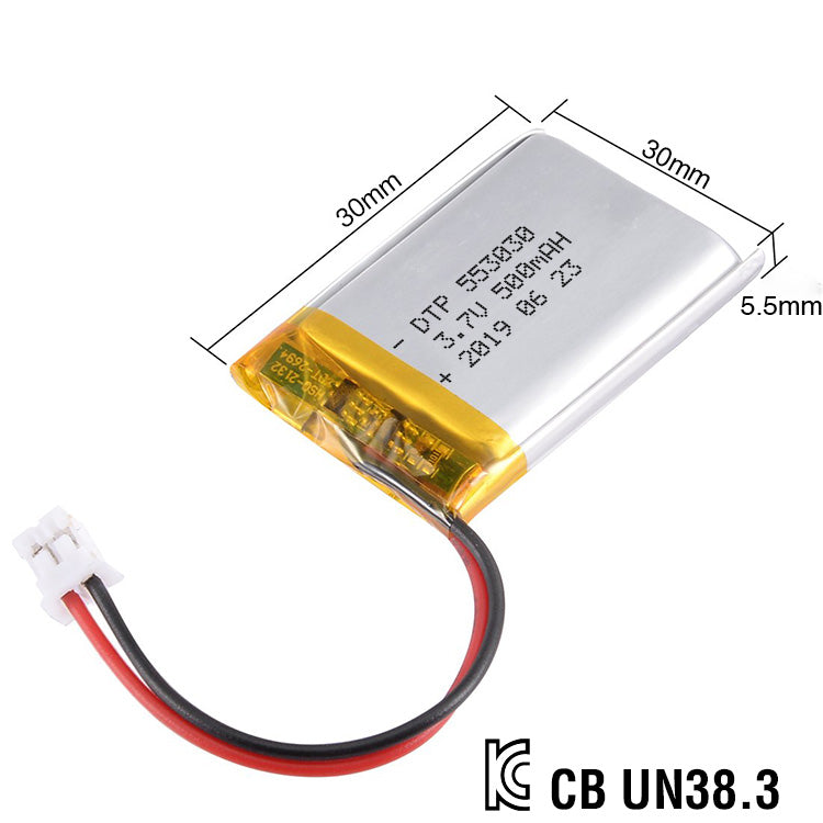 553030 500mAh 3.7V Lithium Ion Battery (A-grade cell）